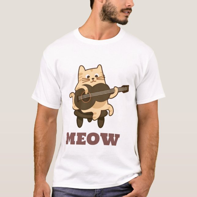 Cat Playing Guitar – Funny Meow Kitty Music design T-Shirt (Front)