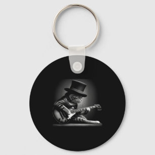 Cat Playing Guitar - Funny Rock Music Guitar Cat F Keychain
