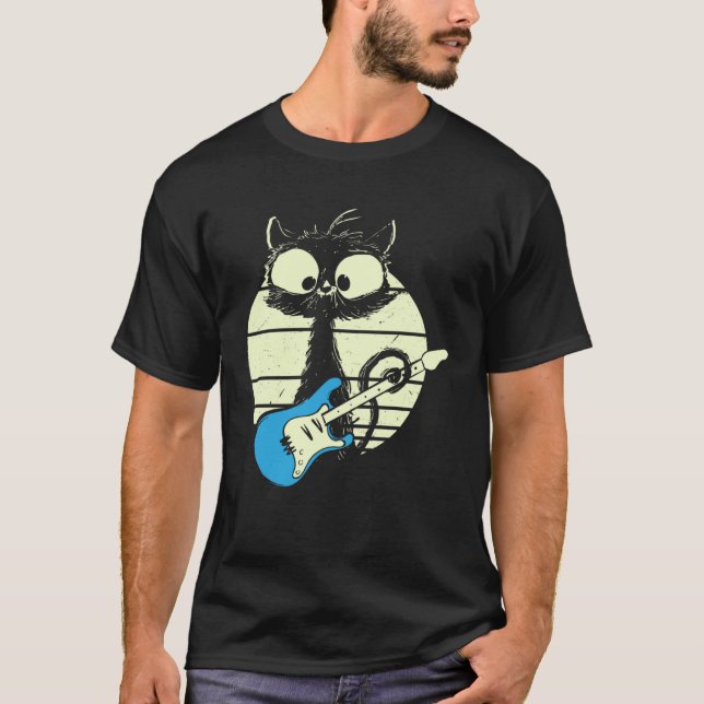 Cat Playing Guitar Guitarist Cat T-Shirt (Front)