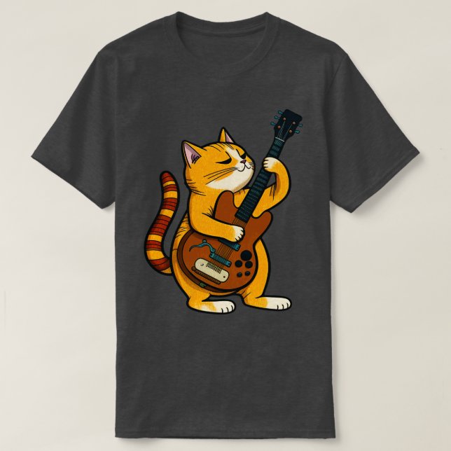 Cat playing guitar illustration T-Shirt (Design Front)