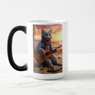 Cat playing guitar magic mug