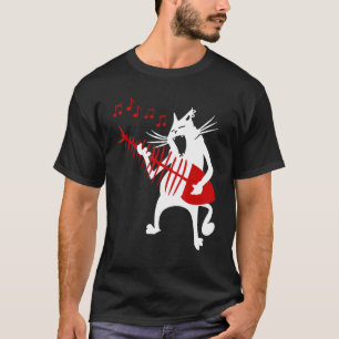 Cat Playing Guitar Music  Rock Roll Christmas T-Shirt