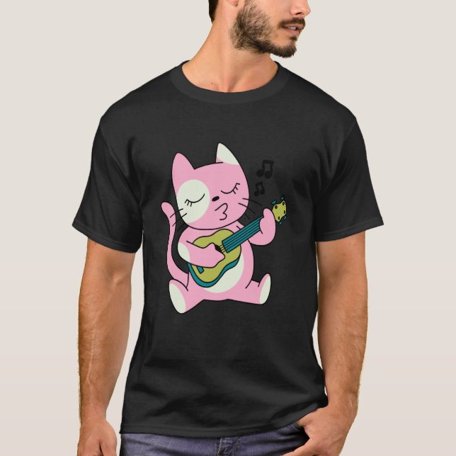 cat playing guitar music T-Shirt (Front)