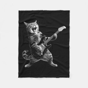 Cat Playing Guitar Rock And Roll Rock Star For Men Fleece Blanket