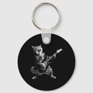 Cat Playing Guitar Rock And Roll Rock Star For Men Keychain