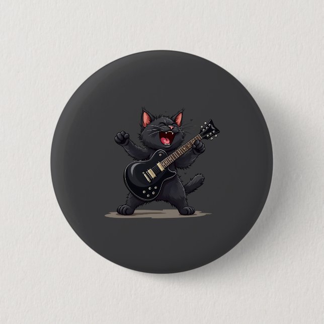Cat Playing Guitar Rock And Roll Rock Star Funny  2 Inch Round Button (Front)