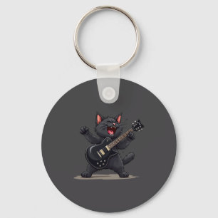 Cat Playing Guitar Rock And Roll Rock Star Funny Keychain