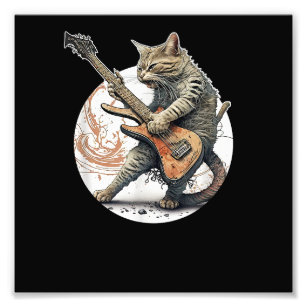 Cat Playing Guitar  Rock Cat  Heavy Metal Cat  Mus Photo Print