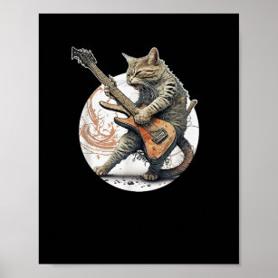 Cat Playing Guitar  Rock Cat  Heavy Metal Cat  Mus Poster