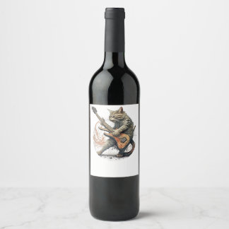 Cat Playing Guitar Rock Cat Heavy Metal Cat Mus Wine Label