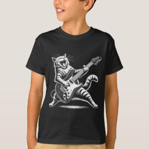 Cat Playing Guitar Rock Funny Kids Rock And Roll T-Shirt