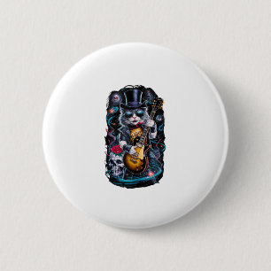 Cat Playing Guitar Rock & Roll 80s 90s Rock Band C 2 Inch Round Button
