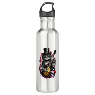 Cat Playing Guitar Rock & Roll 80s 90s Rock Band C 710 Ml Water Bottle