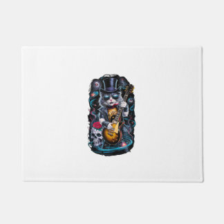 Cat Playing Guitar Rock & Roll 80s 90s Rock Band C Doormat