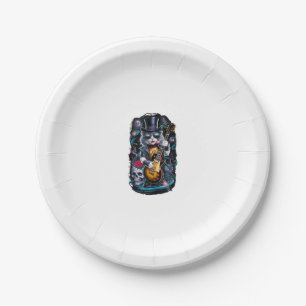 Cat Playing Guitar Rock & Roll 80s 90s Rock Band C Paper Plate