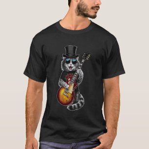 Cat Playing Guitar Rock & Roll 80s 90s Rock Band C T-Shirt