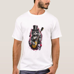 Cat Playing Guitar Rock & Roll 80s 90s Rock Band C T-Shirt