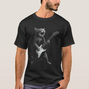 Cat Playing Guitar Rock Star Cat Shirt for Men Wom