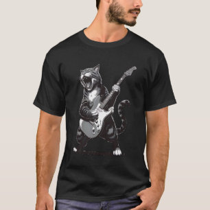 Cat Playing Guitar Rock Star Music Lover Funny T-Shirt
