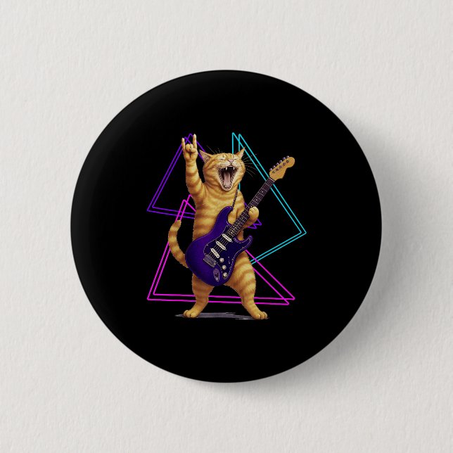 Cat Playing Guitar Rock Star Rock And Roll Men Wom 2 Inch Round Button (Front)