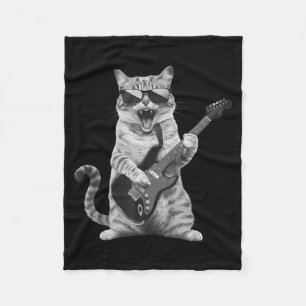 Cat Playing Guitar Rock Star Rock And Roll Men Wom Fleece Blanket