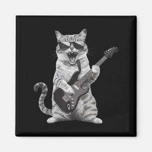 Cat Playing Guitar Rock Star Rock And Roll Men Wom Magnet
