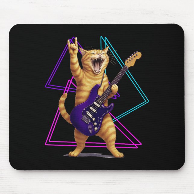 Cat Playing Guitar Rock Star Rock And Roll Men Wom Mouse Pad (Front)