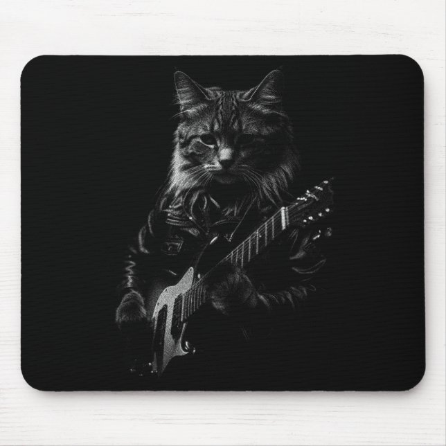 Cat Playing Guitar Rock Star Rock And Roll Men Wom Mouse Pad (Front)