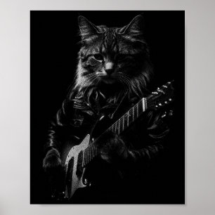 Cat Playing Guitar Rock Star Rock And Roll Men Wom Poster