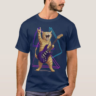 Cat Playing Guitar Rock Star Rock and Roll Men Wom T-Shirt