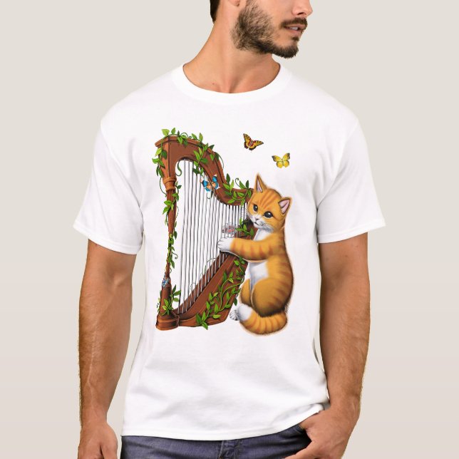 Cat Playing Harp T-Shirt (Front)
