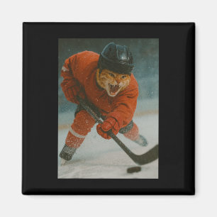 Cat Playing Hockey Magnet