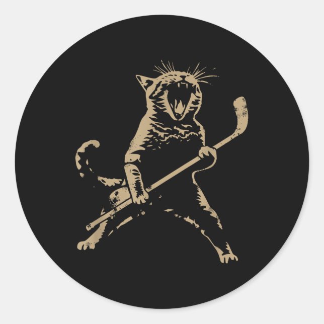 Cat Playing Ice Hockey  Classic Round Sticker (Front)