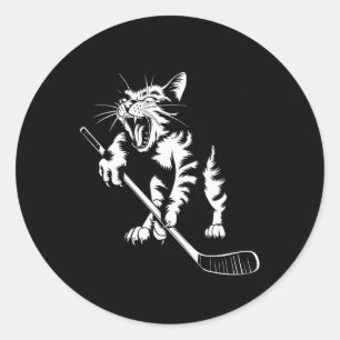 Cat Playing Ice Hockey  Classic Round Sticker