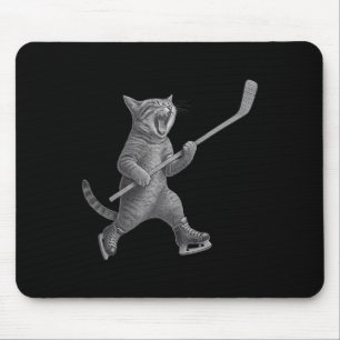 Cat Playing Ice Hockey Stick Funny Skating Cat Mouse Pad