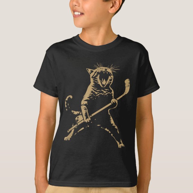 Cat Playing Ice Hockey  T-Shirt (Front)