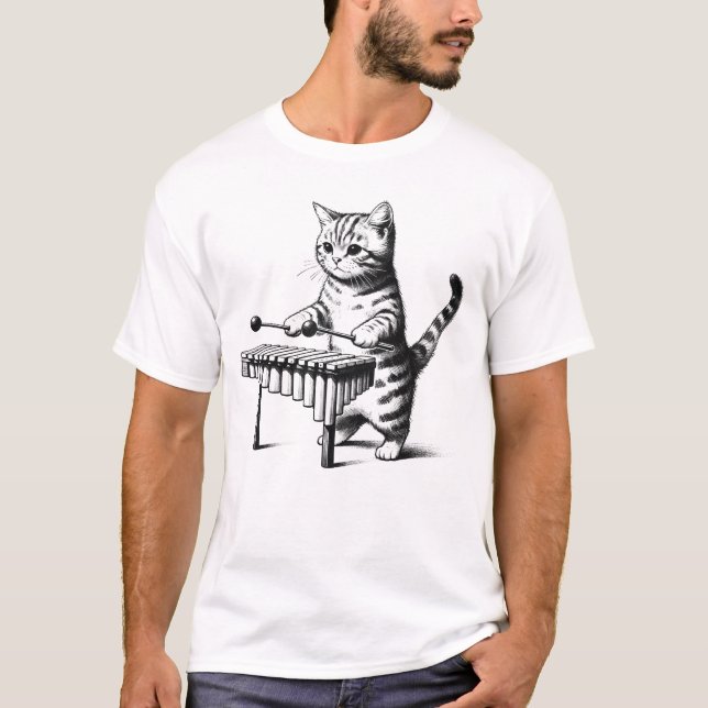 Cat Playing Marimba Funny Kitten Vintage T-Shirt (Front)