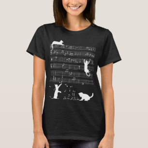 Cat Playing Music Note Clef Musician Music Women T-Shirt