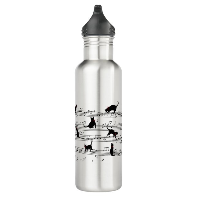 Cat Playing Note Music, Cat Music, Black Cat Gift 710 Ml Water Bottle (Right)