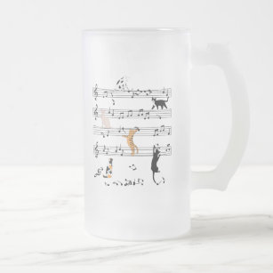 Cat Playing Note Music, Naughty Cat Gift, Cute Cat Frosted Glass Beer Mug