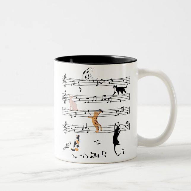 Cat Playing Note Music, Naughty Cat Gift, Cute Cat Two-Tone Coffee Mug (Right)