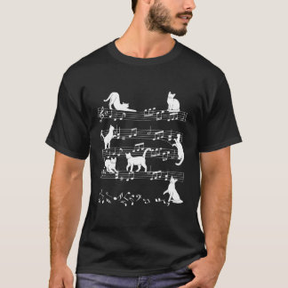 Cat Playing On Musical Notes Love Music Piano Musi T-Shirt