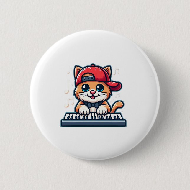Cat Playing Piano Design for Music and Cat Lovers  2 Inch Round Button (Front)