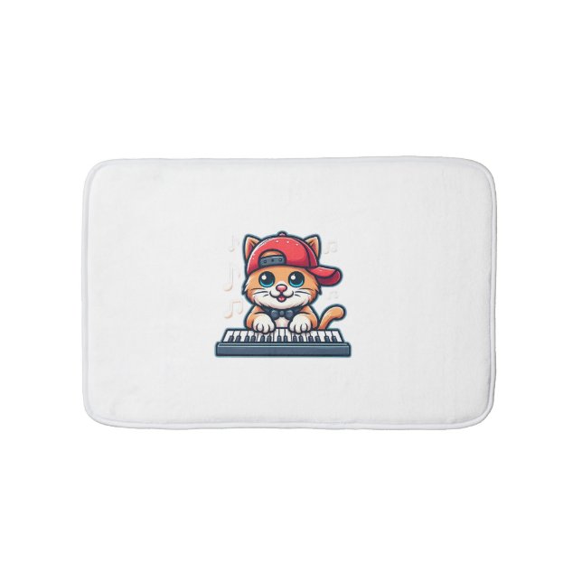 Cat Playing Piano Design for Music and Cat Lovers  Bath Mat (Front)