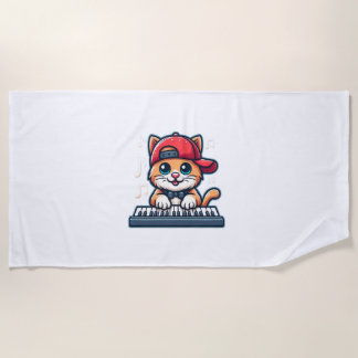 Cat Playing Piano Design for Music and Cat Lovers  Beach Towel