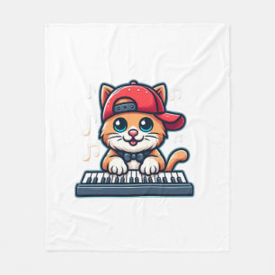 Cat Playing Piano Design for Music and Cat Lovers Fleece Blanket