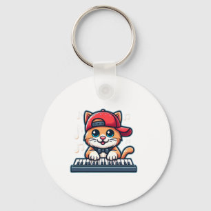 Cat Playing Piano Design for Music and Cat Lovers  Keychain