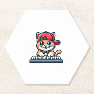 Cat Playing Piano Design for Music and Cat Lovers  Paper Coaster