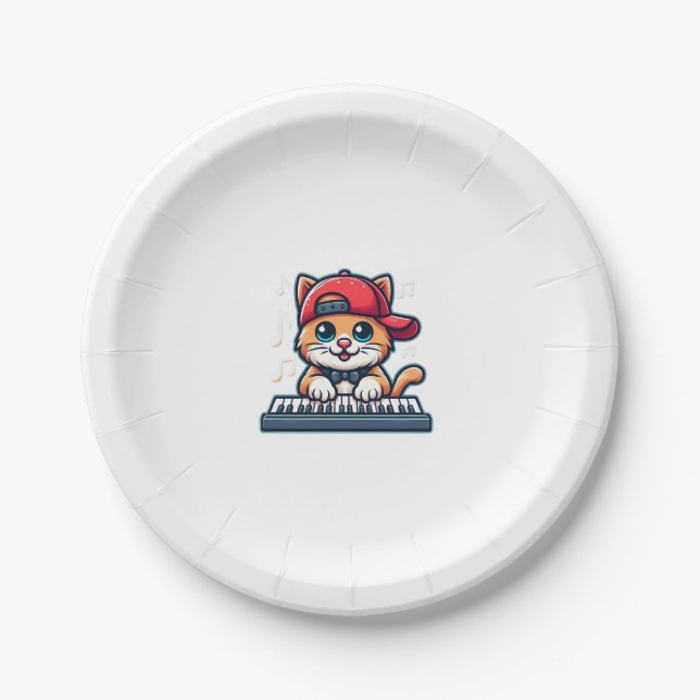Cat Playing Piano Design for Music and Cat Lovers  Paper Plate (Front)