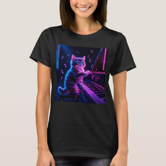 Cat Playing Piano Music Lover Funny T-Shirt